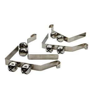 Set of Four Christmas Sleigh Bell Stocking Holders Silver Color Metal